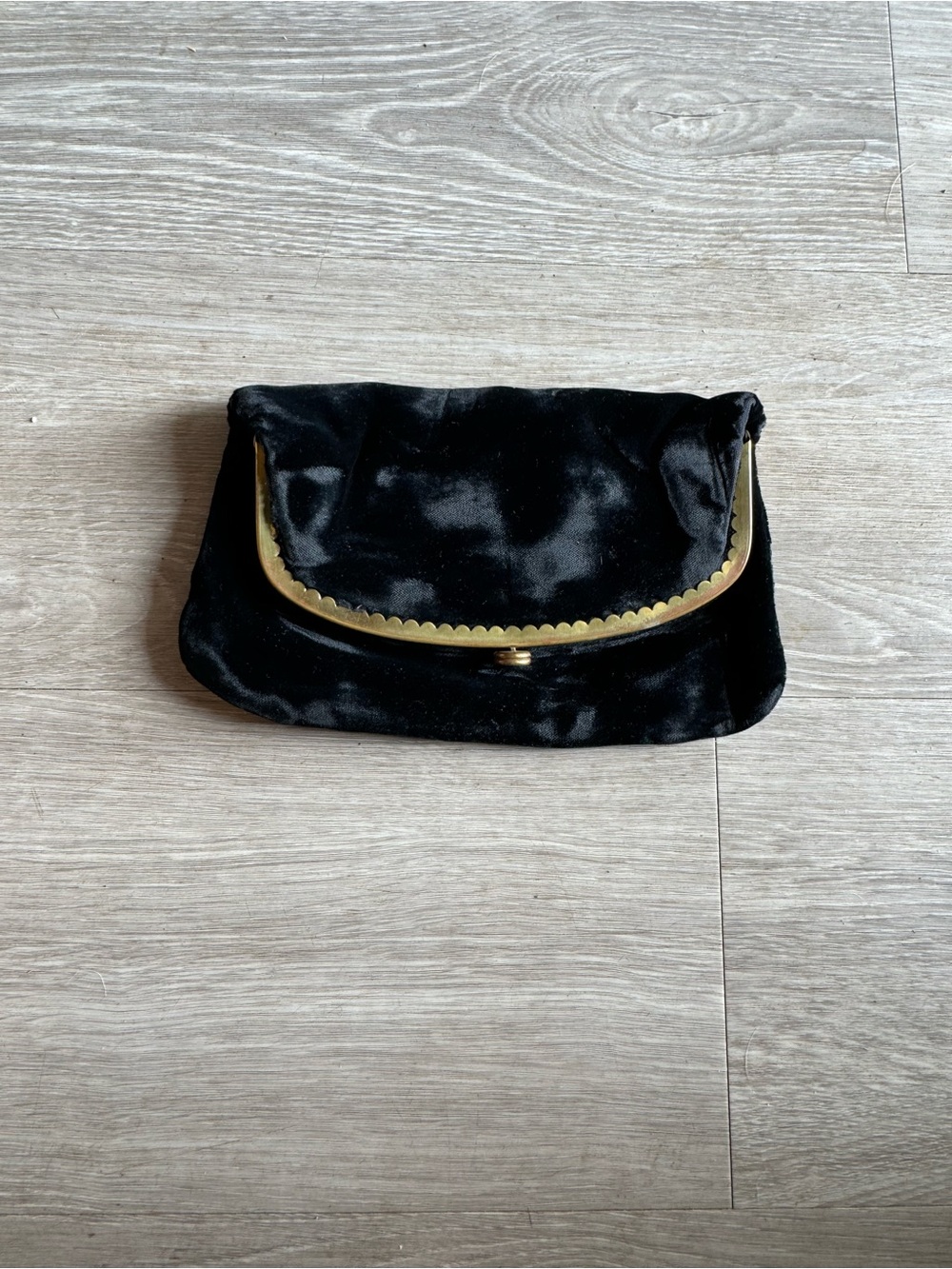 Vintage Black Velvet Clutch with Gold Trim